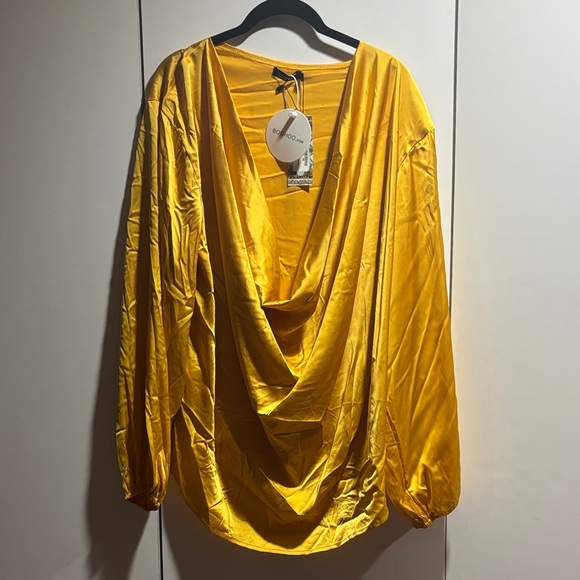 Boohoo Tops - Boohoo Vibrant Yellow Drape‎ Blouse